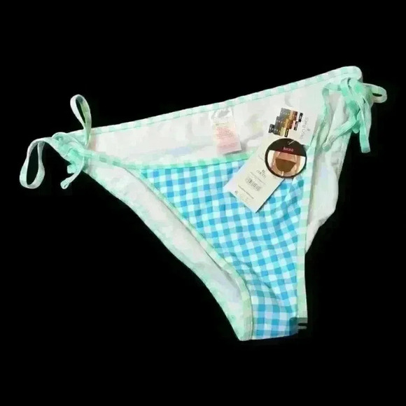 NWT NEW DIRECTIONS Womans TEAL Checks STRING BIKINI LINED Swim Bathing suit XL - Picture 4 of 7